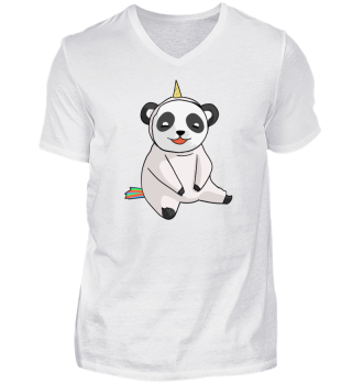 Panda als Regenbogen Einhorn verkleidet