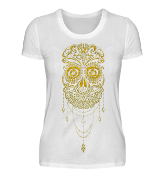 Skull Dotwork Face Veil tattoo - gold