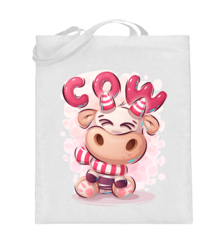 Cute Funny Cartoon Cow Character Pink Animal Illustration