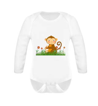 Baby Strampler - Affe sitzt im Gras