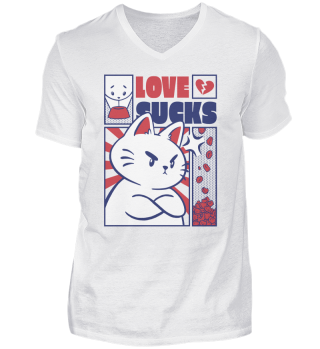 Love Sucks Design Funny Valentine Cat Anime