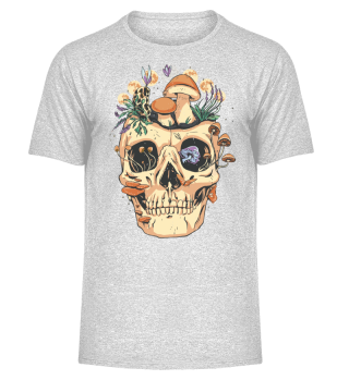 Skull With Mushrooms And Flowers Cool Bone Head Skulls Gift Idea