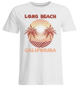 Retro Long Beach California Palm trees Ocean Surfing