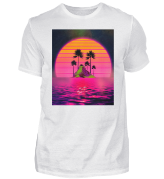 Synthwave Retro 80s Sunset Beach Island with palms Gift design