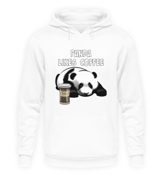 Panda oder kleiner Pandabär liebt Kaffee