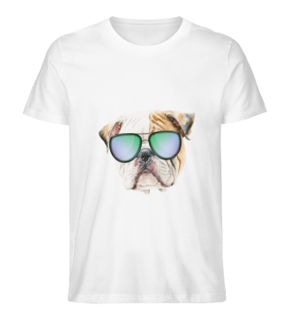Cute english bulldog with sunglasses, Funny puppy 