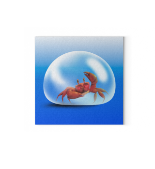 Krabbe im Tropfen vor frischem Blau