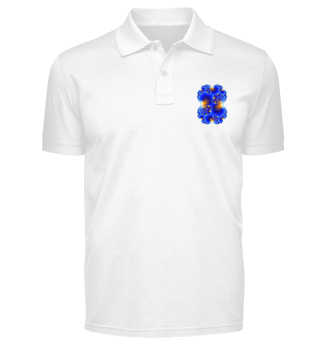 PoloShirt Fraktal Grafik Ornament blau