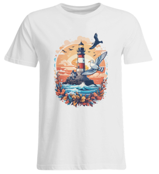 Fantasy colorfull lighthouse with seagull