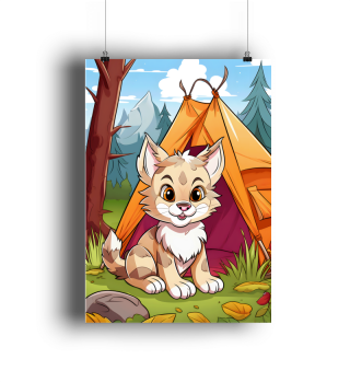 Luchs beim Zelten im Wald / Lynx Camping in the Forest Poster