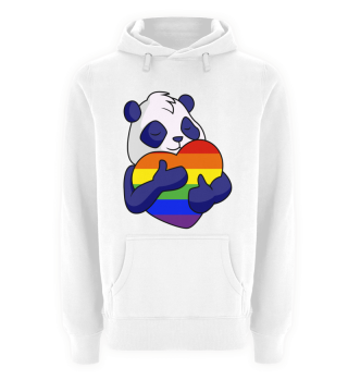 Panda mit Herz aus Regenbogenfarben