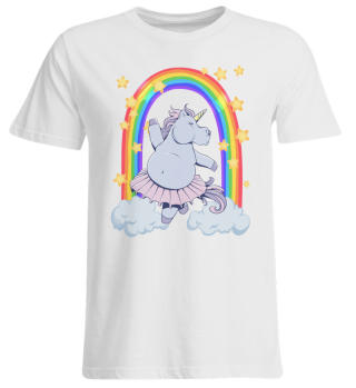 Thick rhino unicorn girl dances on the rainbow