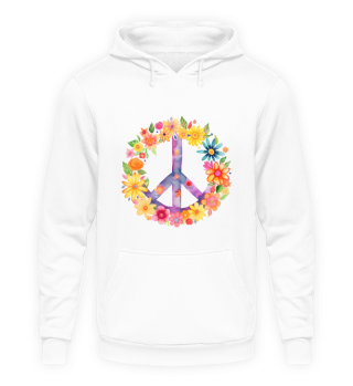 Peace Sign World Love Flowers Hippie Groovy Vibes Art Floral