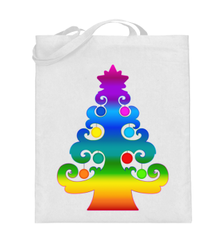 Unique Rainbow Christmas Tree Design on a Tote Bag 