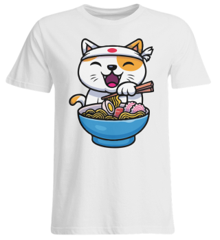  Humorous Anime Ramen Cat Illustration Tee Shirt Gift Funny Noodles Anime Cat Enthusiast Graphic Men Women T Shirt