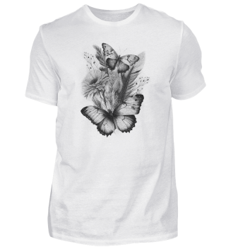 Tiermotiv- T-Shirt- Design mit Schmetterlingen und Blumen