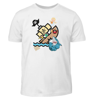 Pirat Hai T-Shirt Hai Shirtracer - Piraten grau/weiß - Tshirt für Kinder T-Shirts