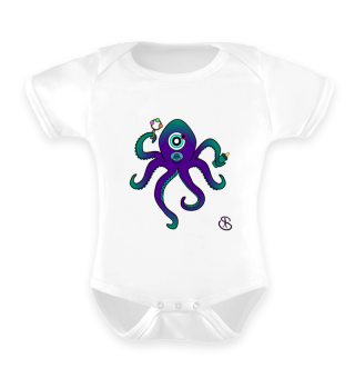 Baby Oktopus Blau - Body kurzarm