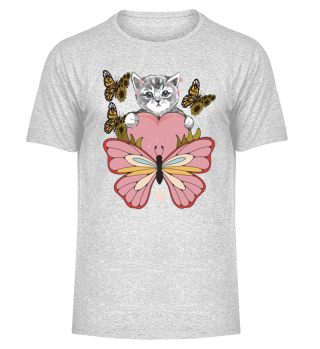 Cat With Heart Sunflower Love Cat Butterfly